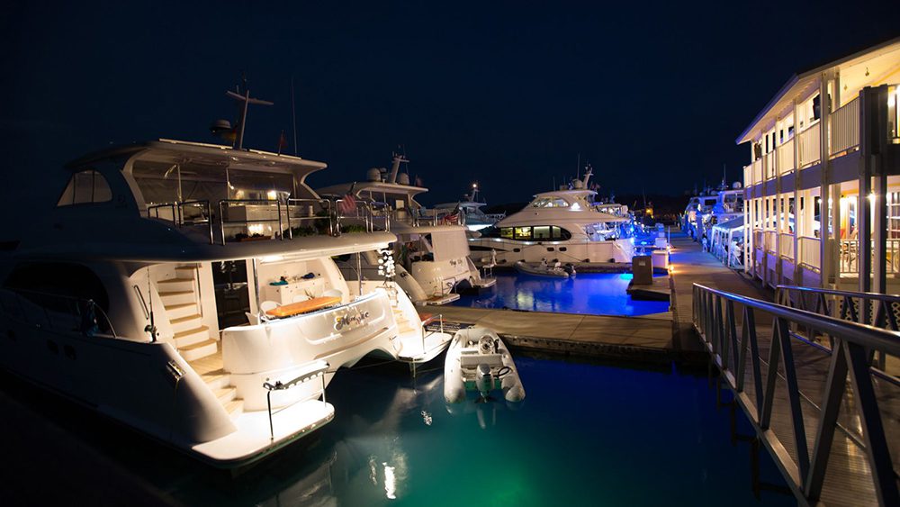 The yacht port during night time
